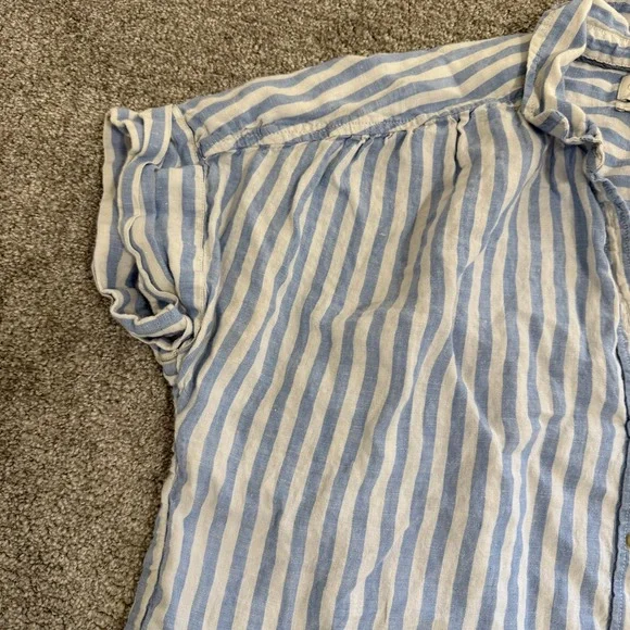 J‎ Crew Baird McNutt Irish Linen Striped Button Down Shirt Womens XL Blue White - Picture 4 of 10
